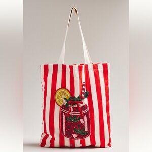 NWT Anthropologie Printed Beaded Bloody Mary Canvas Tote Bag